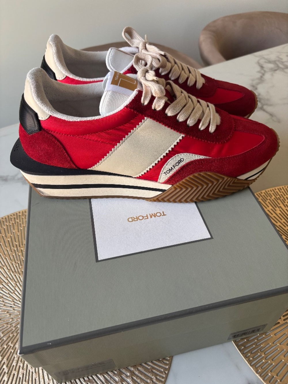 Mens TOM FORD James suede Sneaker Red and Cream US 11.5